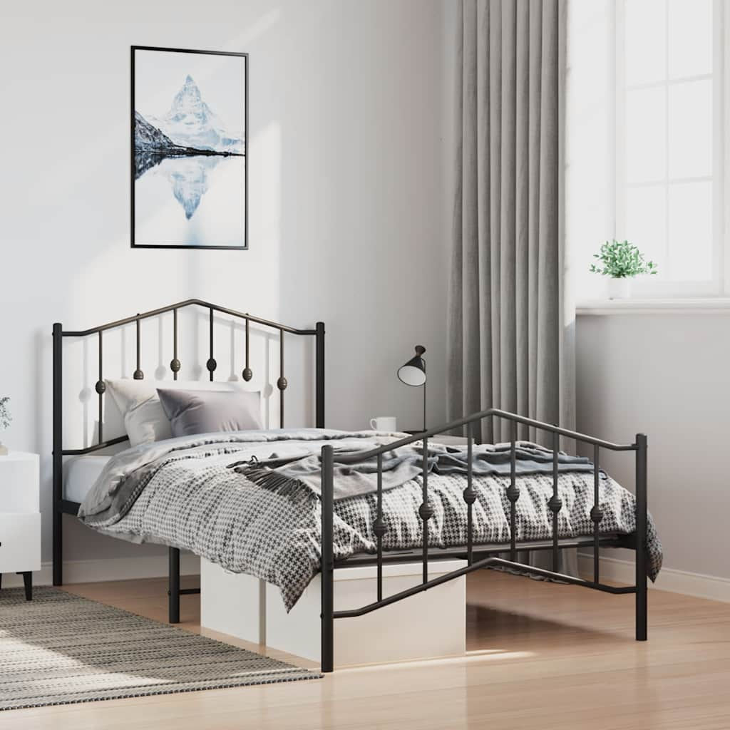 Metal Bed Frame Without Mattress With Footboardâ Black 100X190Cm