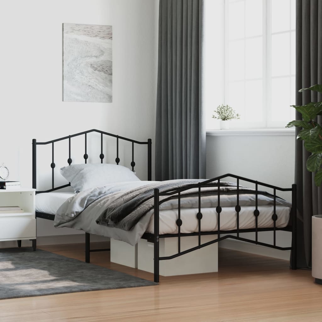 Metal Bed Frame With Headboard And Footboardâ Black 107X203 Cm