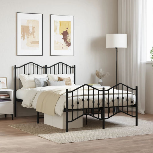 Metal Bed Frame Without Mattress With Footboardâ Black 120X190Cm