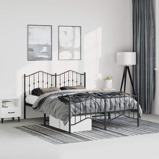 Metal Bed Frame With Headboard And Footboardâ Black 135X190 Cm Double