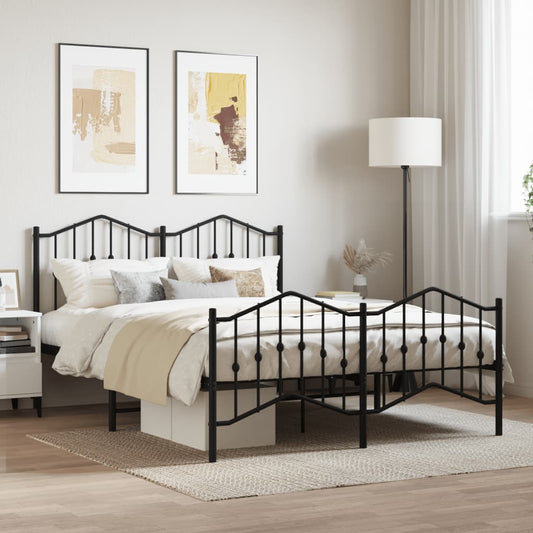 Metal Bed Frame With Headboard And Footboardâ Black 140X190 Cm