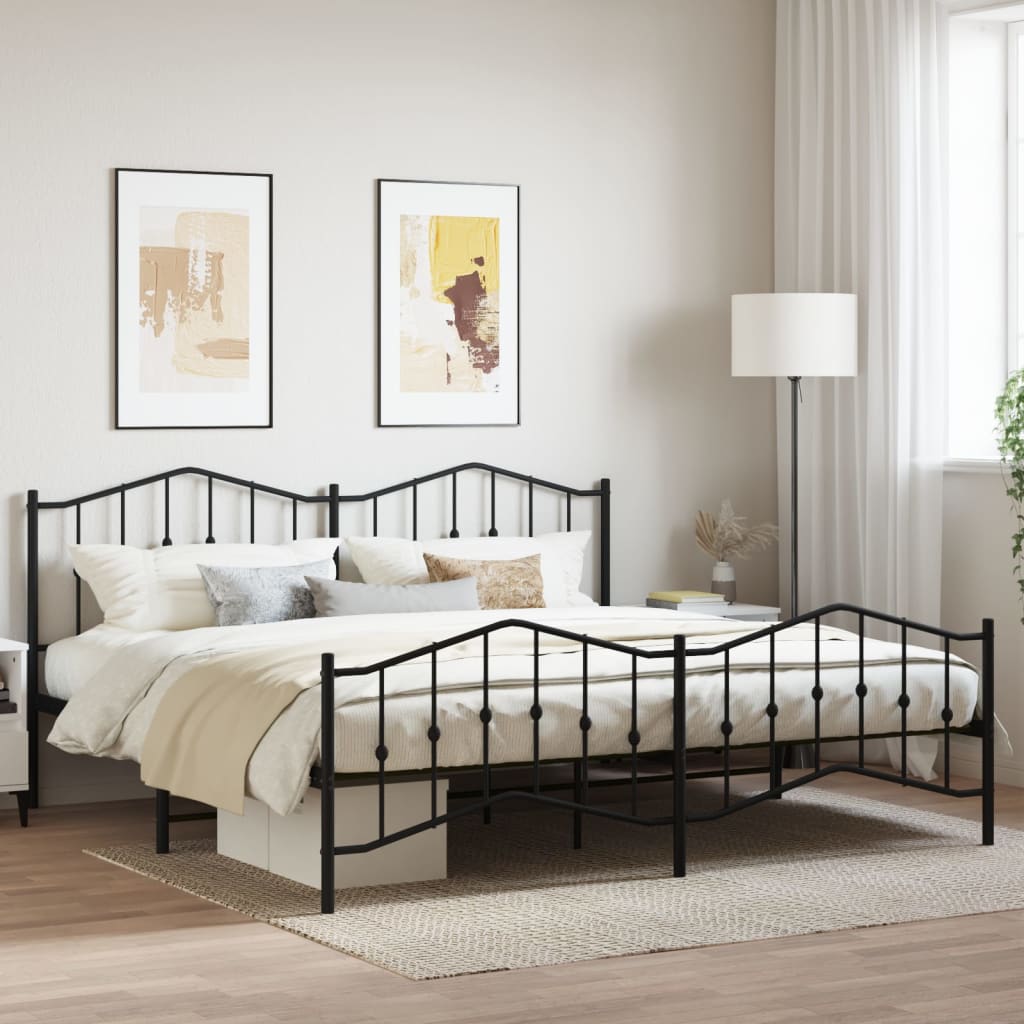 Metal Bed Frame With Headboard And Footboardâ Black 200X200 Cm