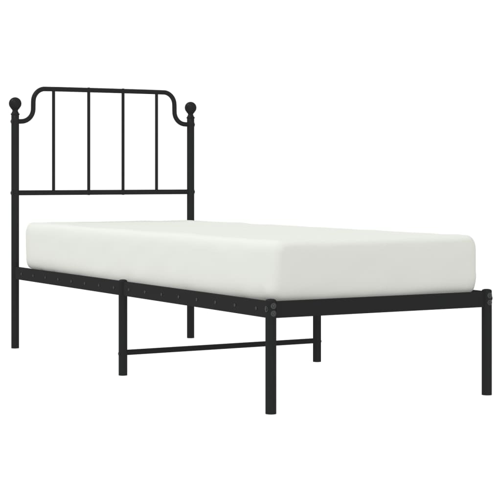 Metal Bed Frame Without Mattress With Headboard Black 80X200Cm