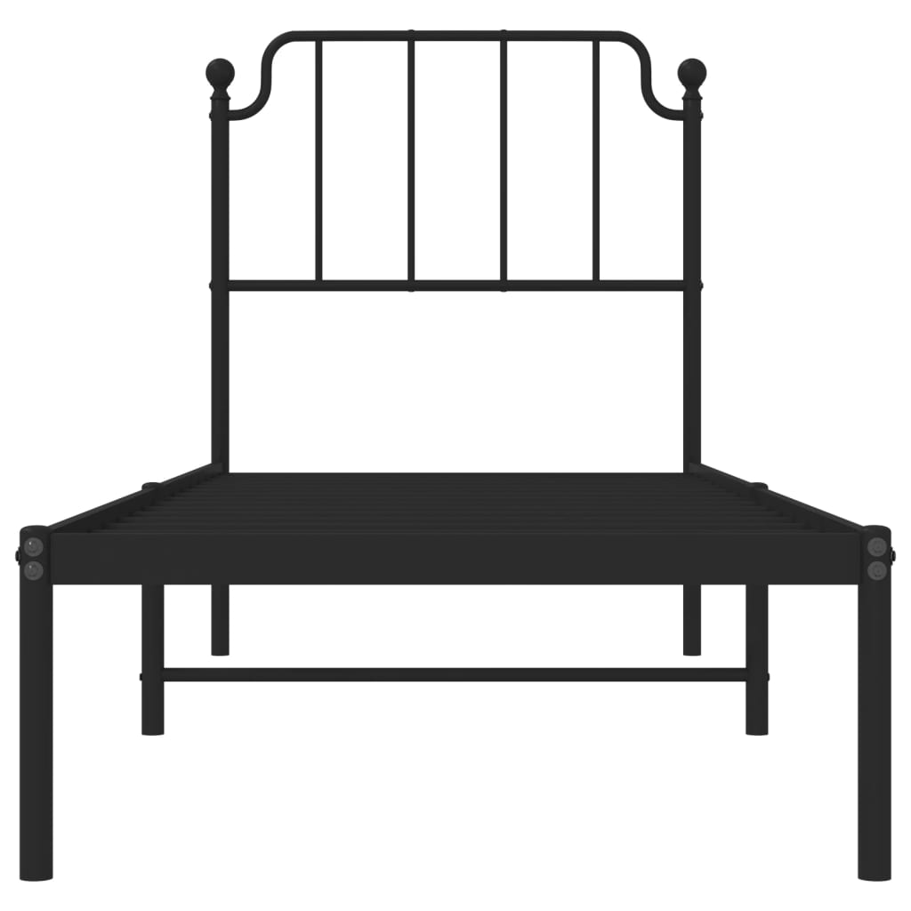 Metal Bed Frame Without Mattress With Headboard Black 80X200Cm