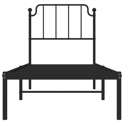 Metal Bed Frame Without Mattress With Headboard Black 80X200Cm