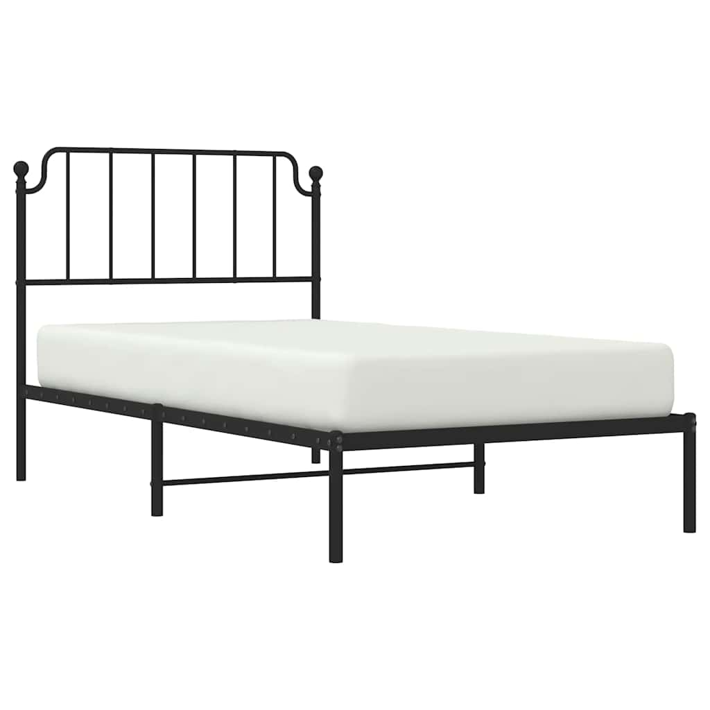 Metal Bed Frame Without Mattress With Headboard Black 100X190Cm