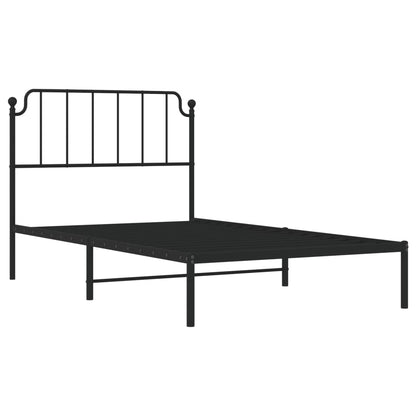 Metal Bed Frame Without Mattress With Headboard Black 107X203Cm