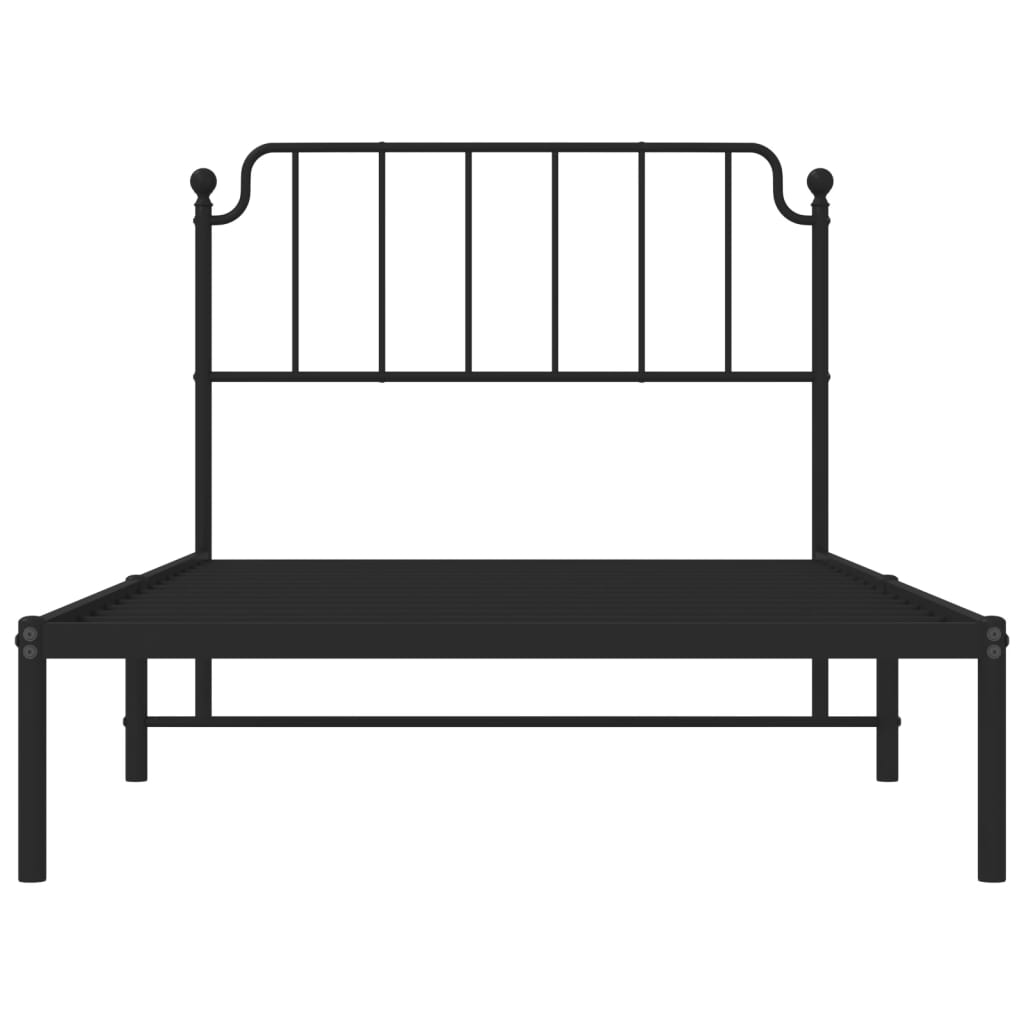 Metal Bed Frame Without Mattress With Headboard Black 107X203Cm