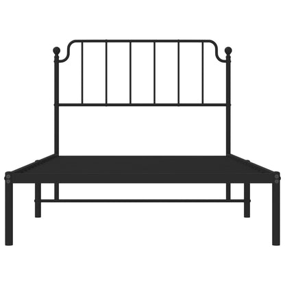 Metal Bed Frame Without Mattress With Headboard Black 107X203Cm