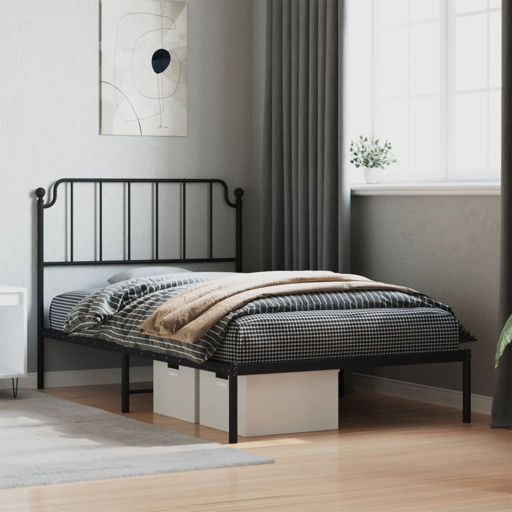 Metal Bed Frame Without Mattress With Headboard Black 107X203Cm