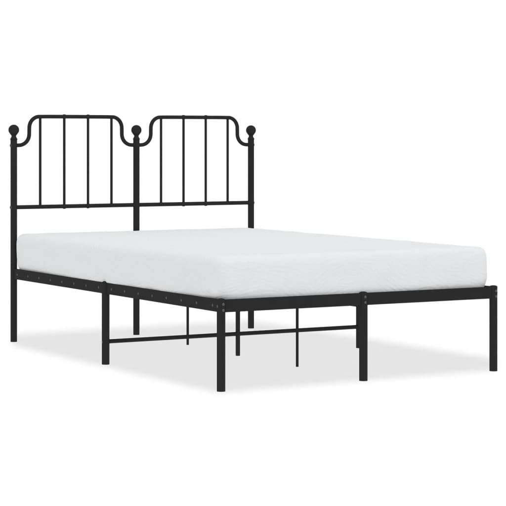 Metal Bed Frame With Headboard Black 120X190 Cm Small Double