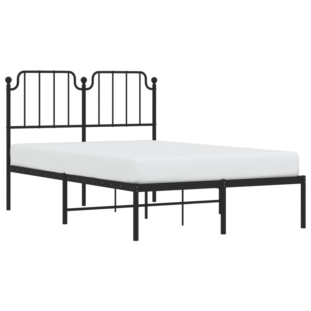 Metal Bed Frame With Headboard Black 120X190 Cm Small Double