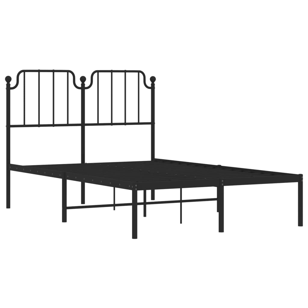 Metal Bed Frame With Headboard Black 120X190 Cm Small Double