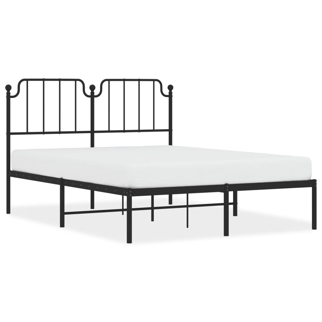 Metal Bed Frame With Headboard Black 140X190 Cm