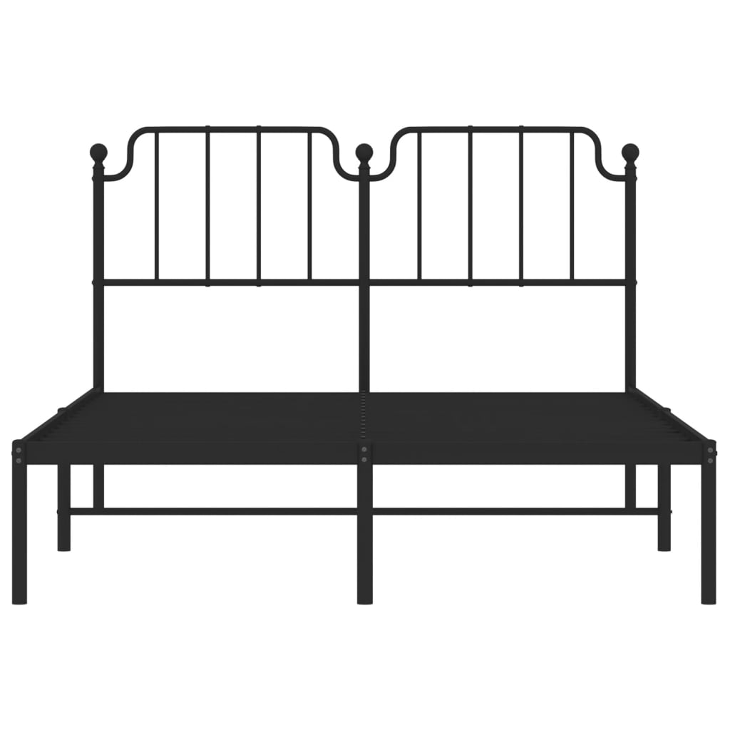 Metal Bed Frame With Headboard Black 140X190 Cm