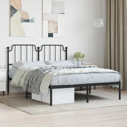 Metal Bed Frame With Headboard Black 140X190 Cm