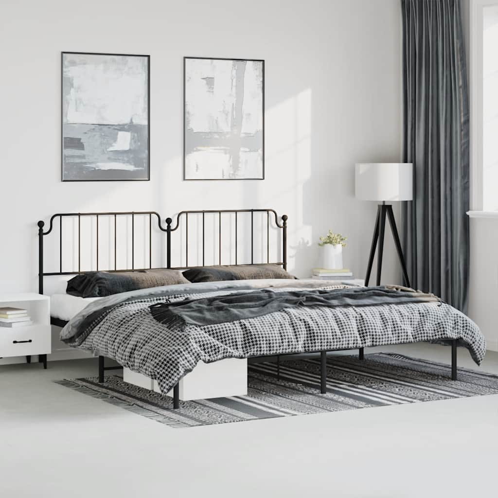 Metal Bed Frame Without Mattress With Headboard Black 183X213Cm