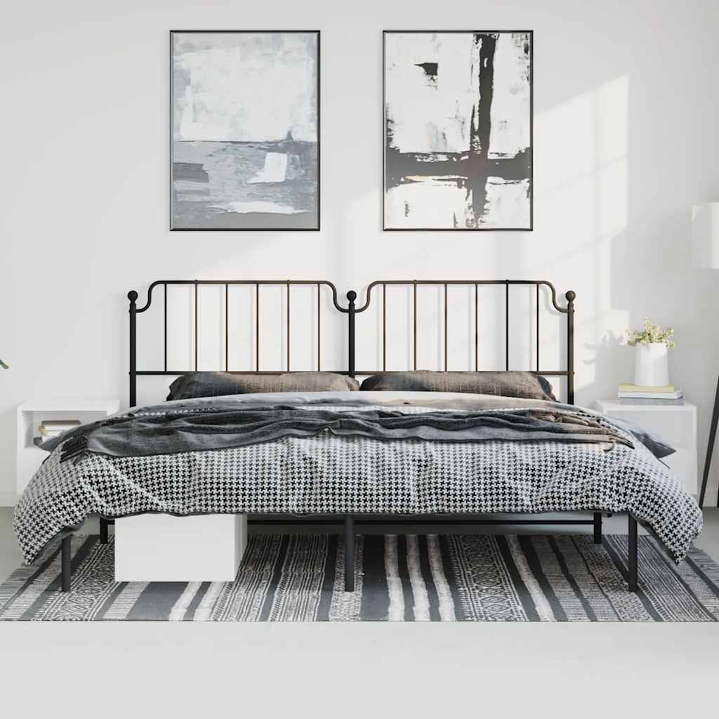 Metal Bed Frame Without Mattress With Headboard Black 193X203Cm