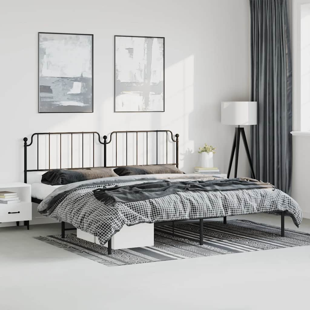 Metal Bed Frame Without Mattress With Headboard Black 193X203Cm