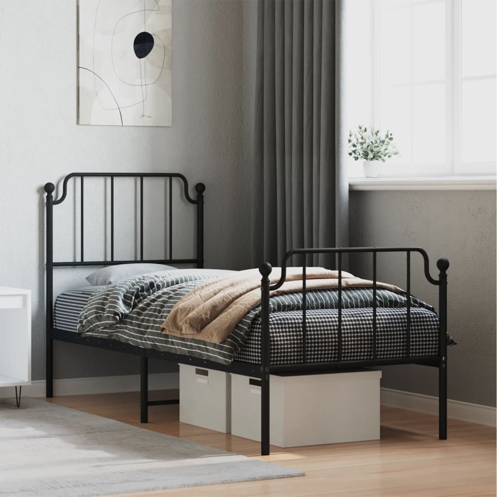 Metal Bed Frame Without Mattress With Footboardâ Black 75X190Cm