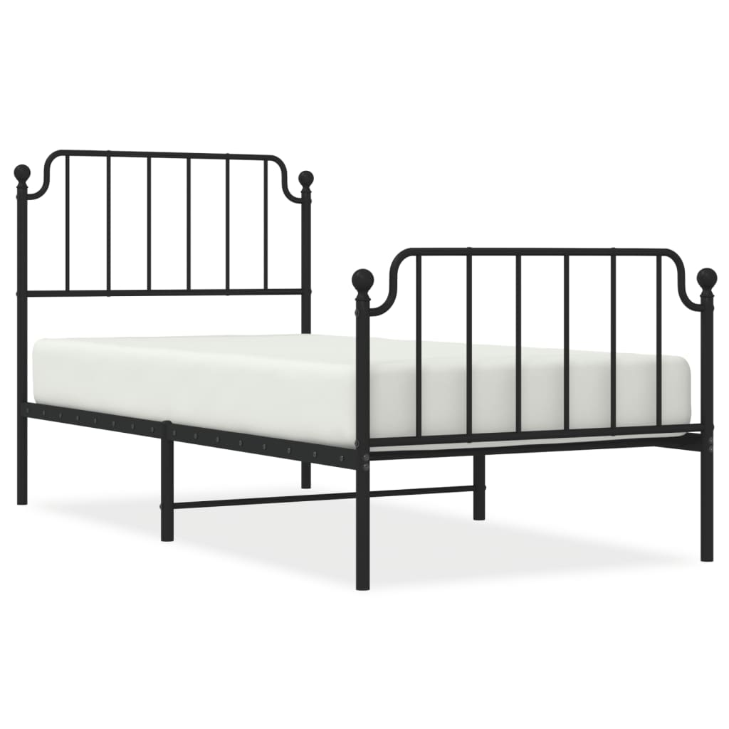 Metal Bed Frame With Headboard And Footboardâ Black 90X200 Cm