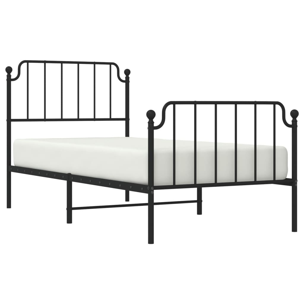 Metal Bed Frame With Headboard And Footboardâ Black 90X200 Cm