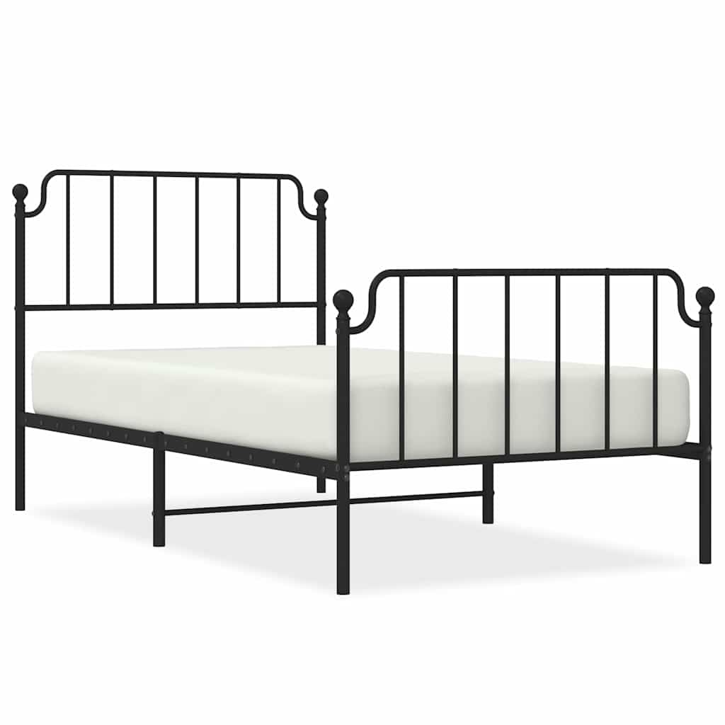 Metal Bed Frame Without Mattress With Footboardâ Black 100X190Cm