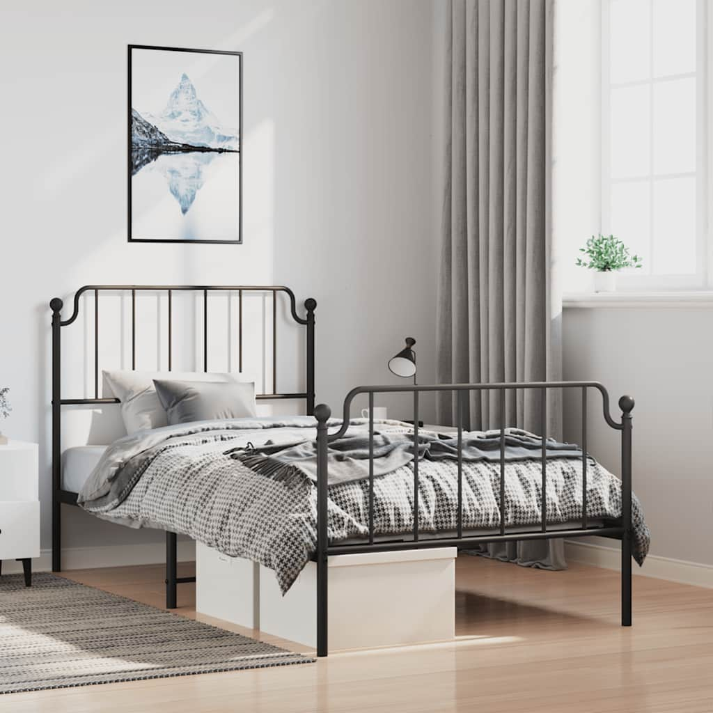 Metal Bed Frame Without Mattress With Footboardâ Black 100X190Cm