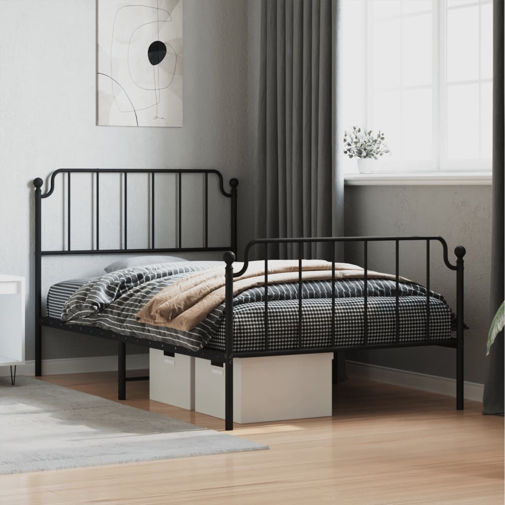 Metal Bed Frame Without Mattress With Footboardâ Black 107X203Cm