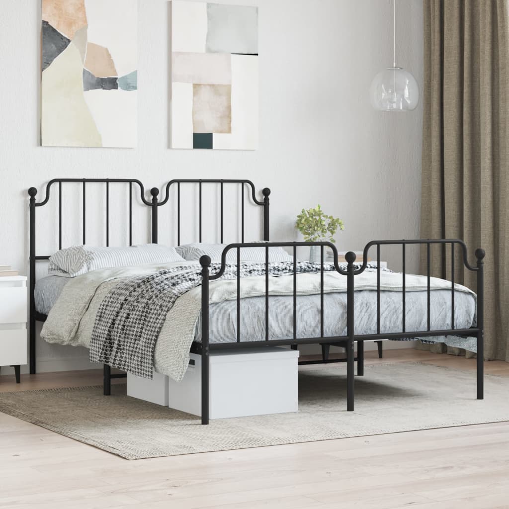 Metal Bed Frame Without Mattress With Footboardâ Black 140X190Cm