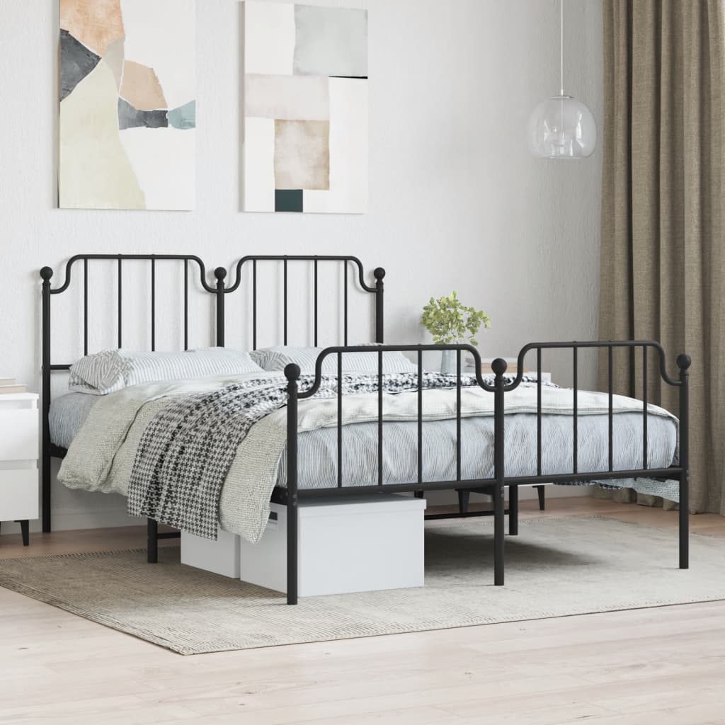 Metal Bed Frame Without Mattress With Footboardâ Black 140X200Cm