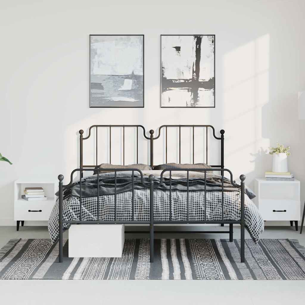 Metal Bed Frame Without Mattress With Footboardâ Black 183X213Cm