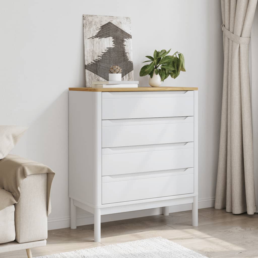 Chest Of Drawers Floro White Solid Wood Pine