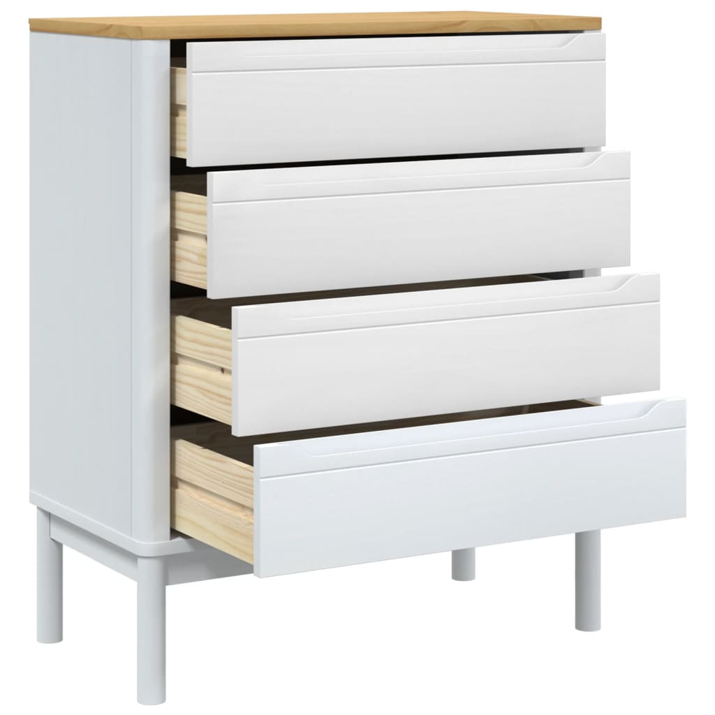 Chest Of Drawers Floro White Solid Wood Pine