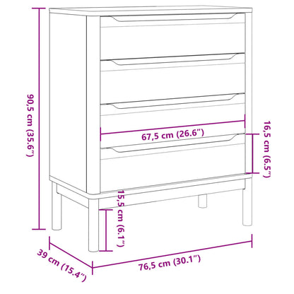 Chest Of Drawers Floro White Solid Wood Pine