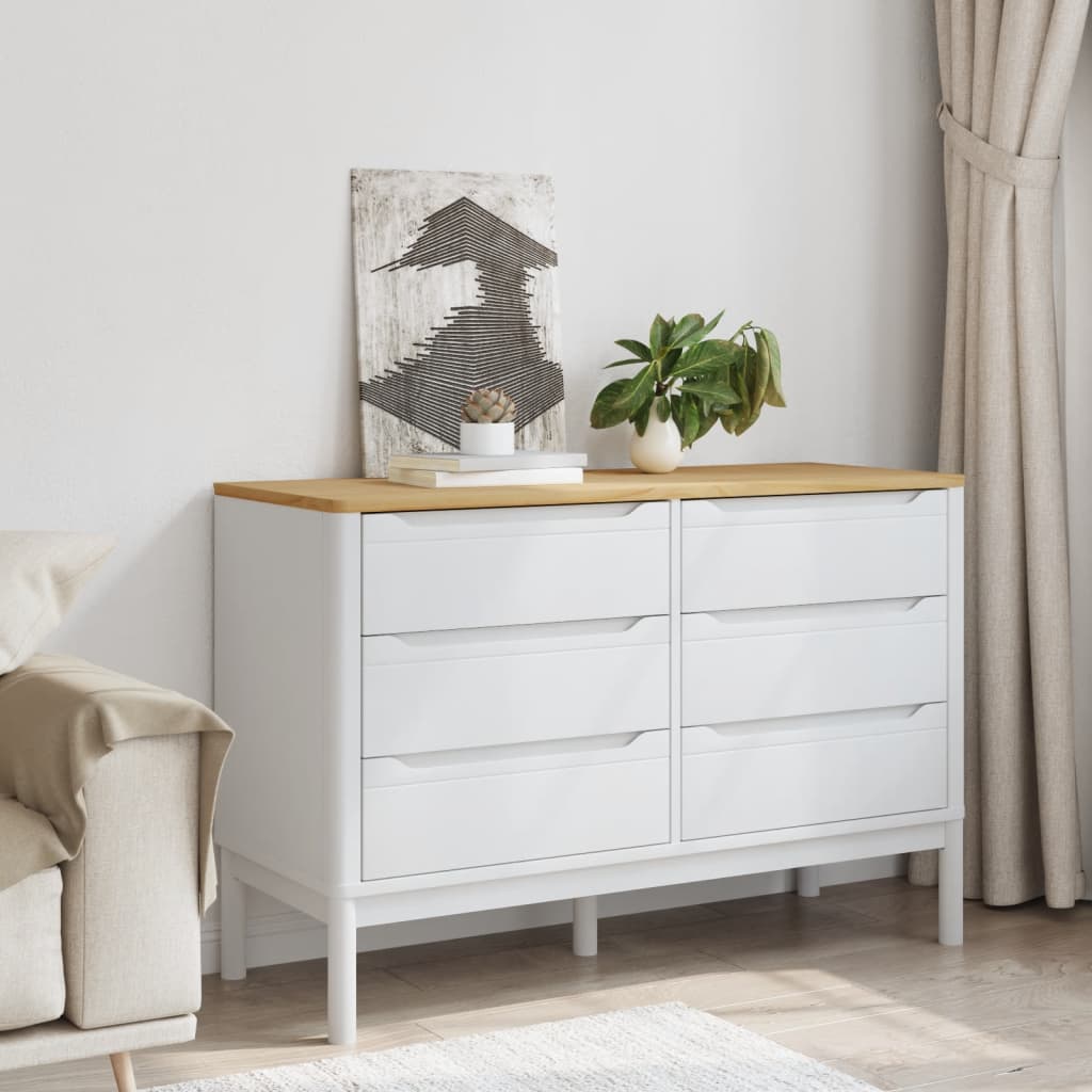 Chest Of Drawers Floro White Solid Wood Pine