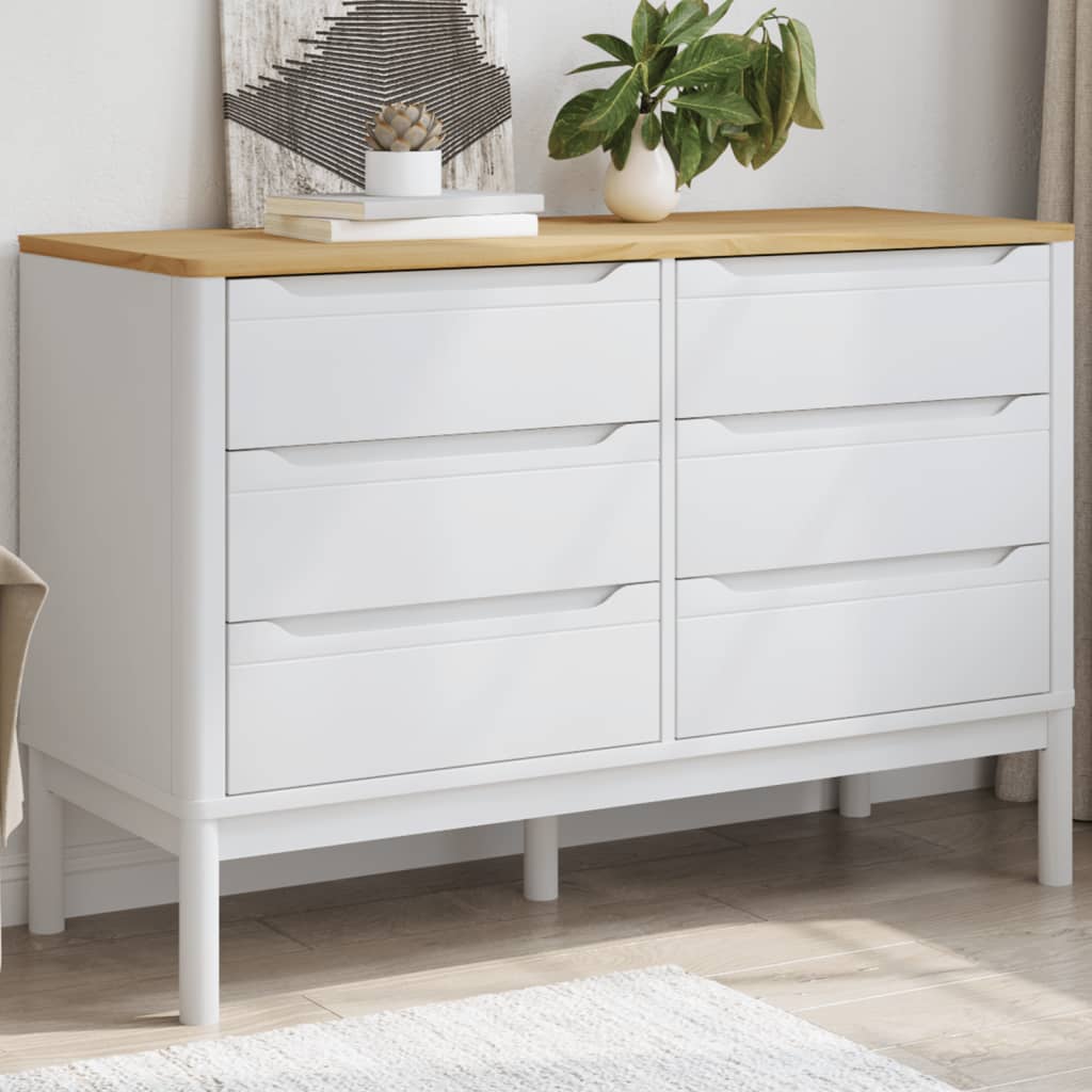 Chest Of Drawers Floro White Solid Wood Pine