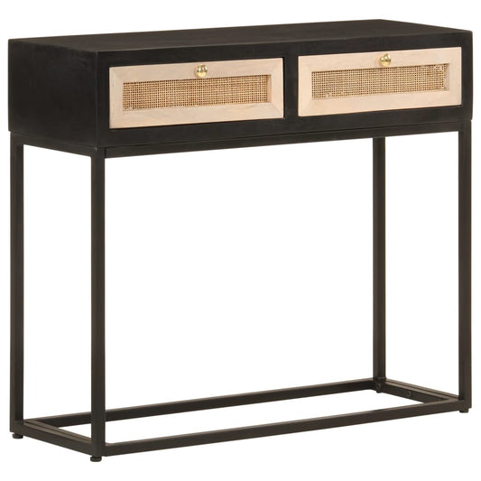 Console Table Black 90X30X76 Cm Solid Wood Mango And Iron