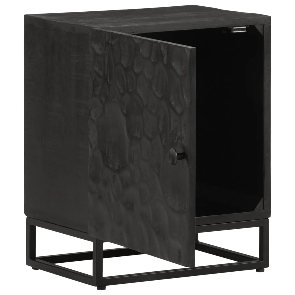 Bedside Cabinet Black 40X30X50 Cm Solid Wood Mango And Iron