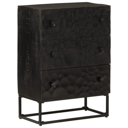 Chest Of Drawers Black 55X30X76 Cm Solid Wood Mango And Iron