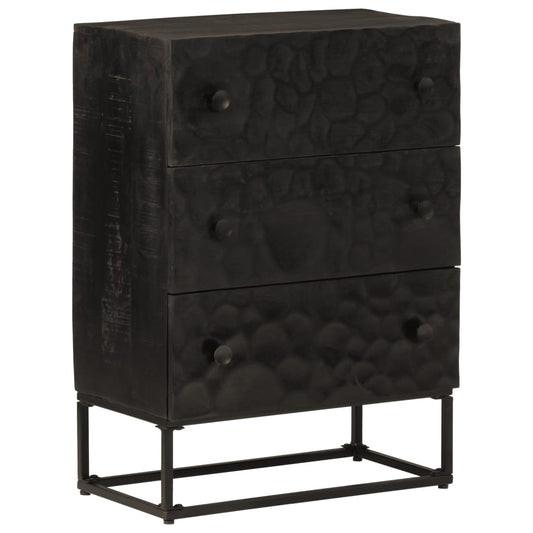 Chest Of Drawers Black 55X30X76 Cm Solid Wood Mango And Iron