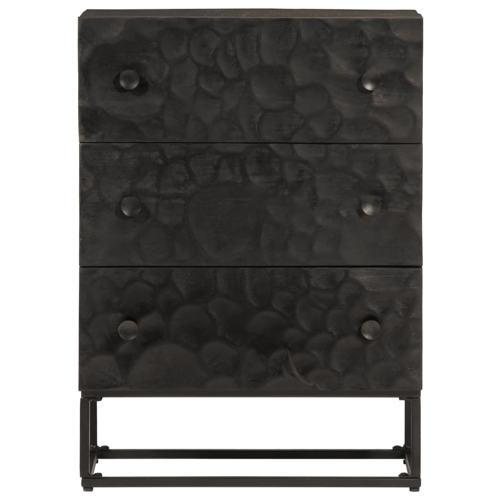 Chest Of Drawers Black 55X30X76 Cm Solid Wood Mango And Iron