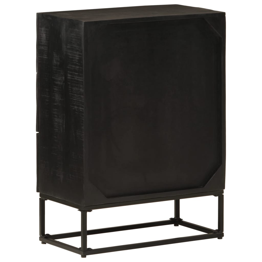 Chest Of Drawers Black 55X30X76 Cm Solid Wood Mango And Iron