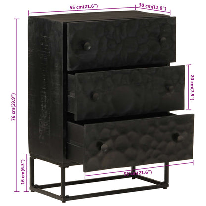 Chest Of Drawers Black 55X30X76 Cm Solid Wood Mango And Iron