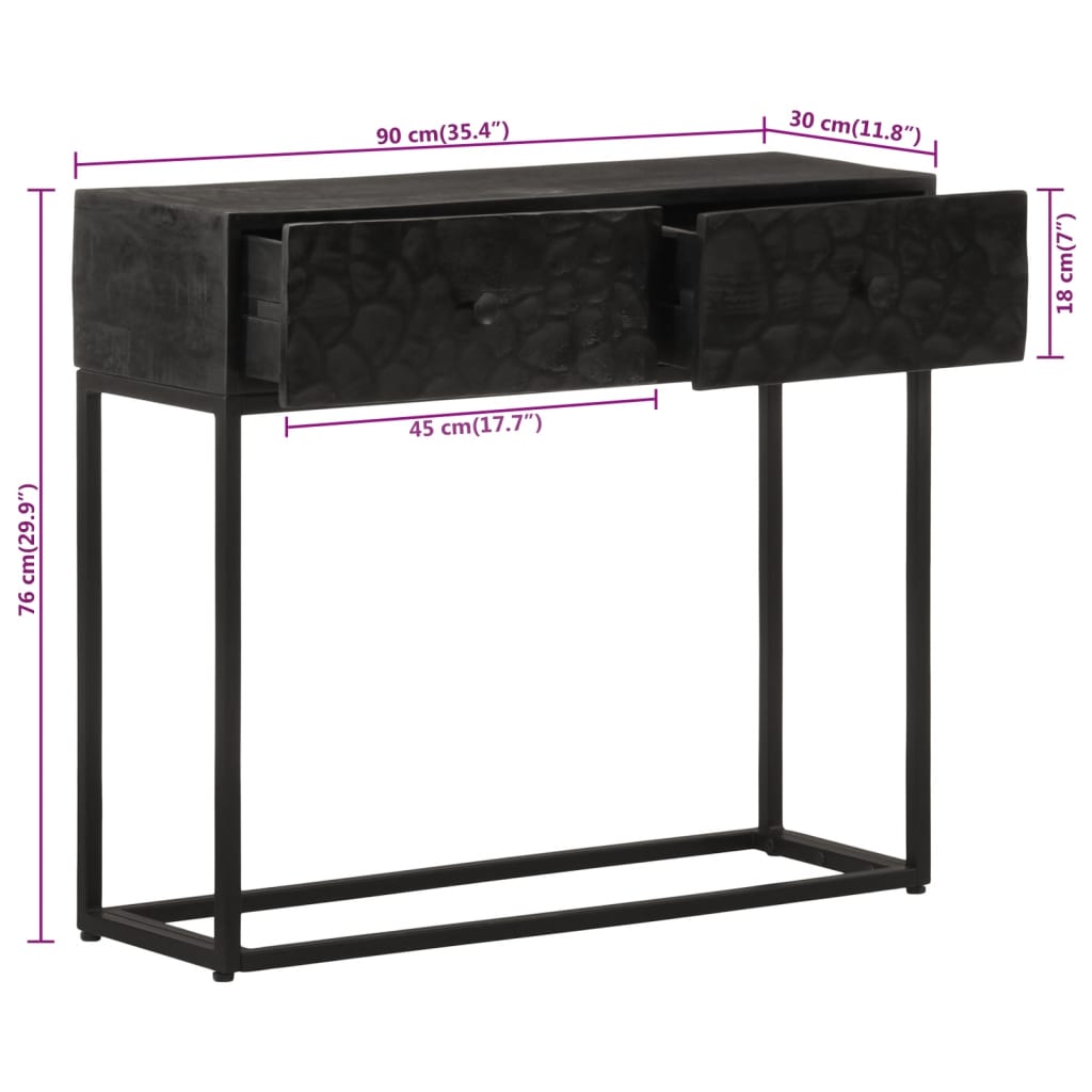 Console Table Black 90X30X76 Cm Solid Wood Mango And Iron