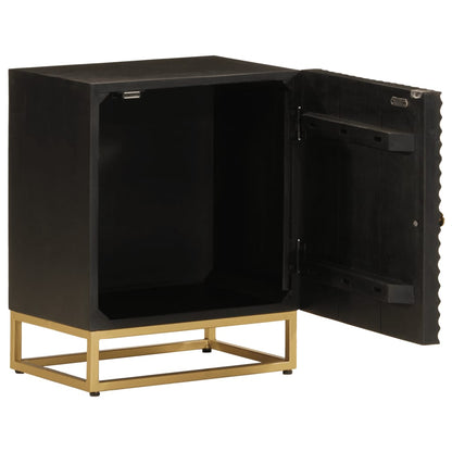 Bedside Cabinet Black 40X30X50 Cm Solid Wood Mango And Iron