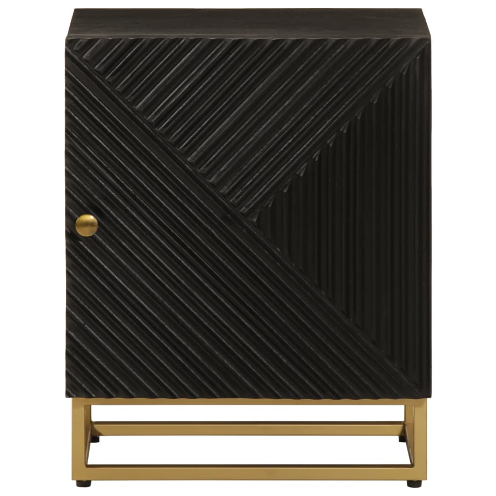 Bedside Cabinet Black 40X30X50 Cm Solid Wood Mango And Iron