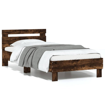 Bed Frame With Headboard Smoked Oak 90X190 Cm Single Engineered Wood