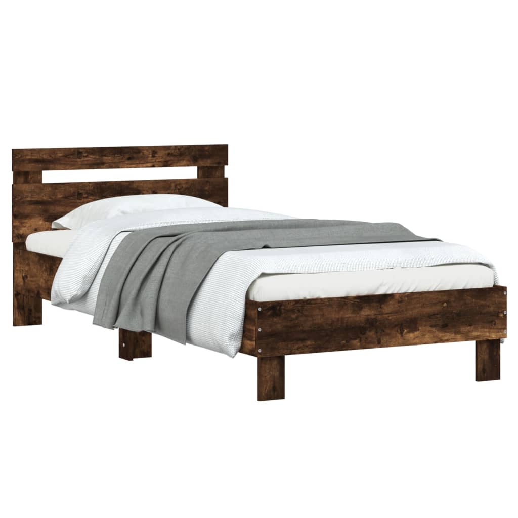 Bed Frame With Headboard Smoked Oak 90X190 Cm Single Engineered Wood