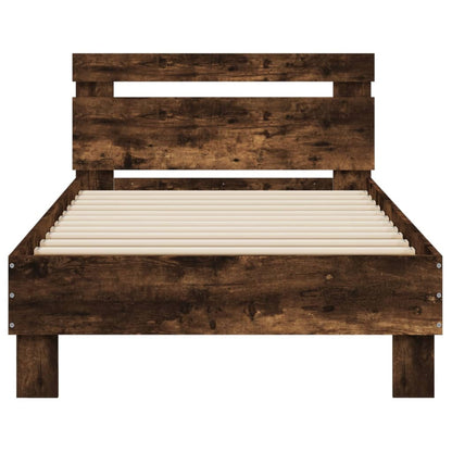 Bed Frame With Headboard Smoked Oak 90X190 Cm Single Engineered Wood